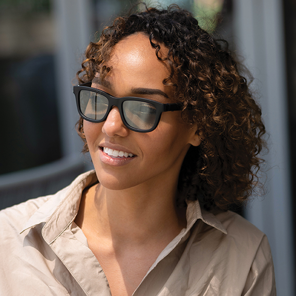 Ampere Dusk smart sunglasses on woman